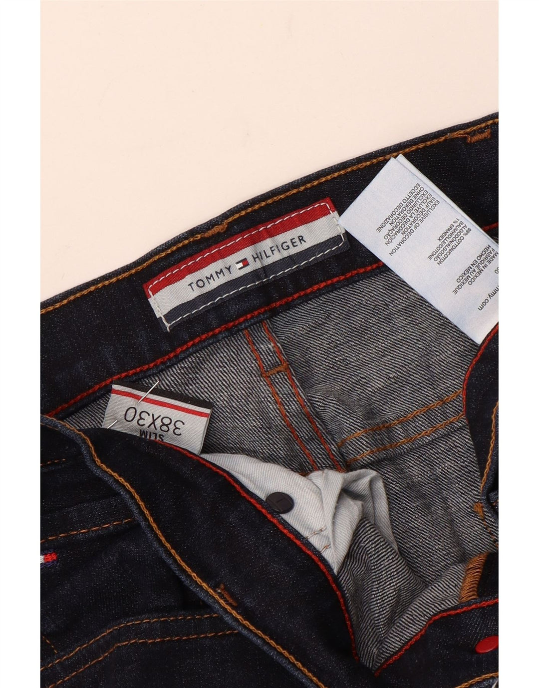 Jeans slim da uomo Tommy Hilfiger W38 L30 cotone blu navy