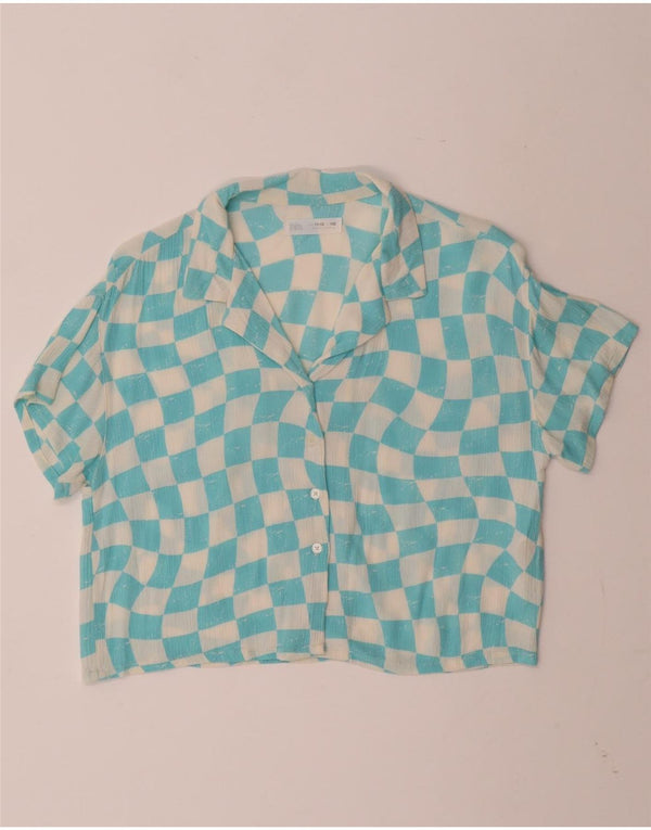 ZARA Camicia a Maniche Corte per Bambina 11-12 Anni Blu in Viscosa Geometrica