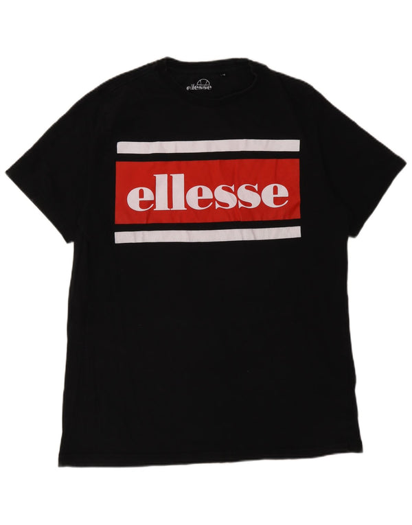 T-shirt grafica da uomo Ellesse Top in cotone color block medio nero