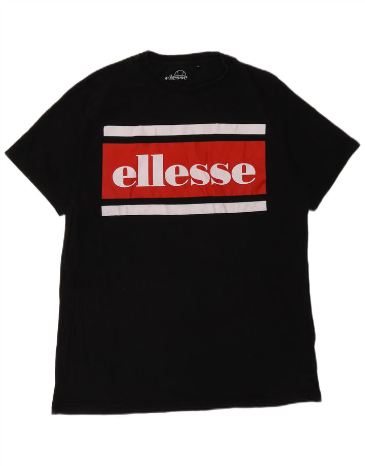 T-shirt grafica da uomo Ellesse Top in cotone color block medio nero