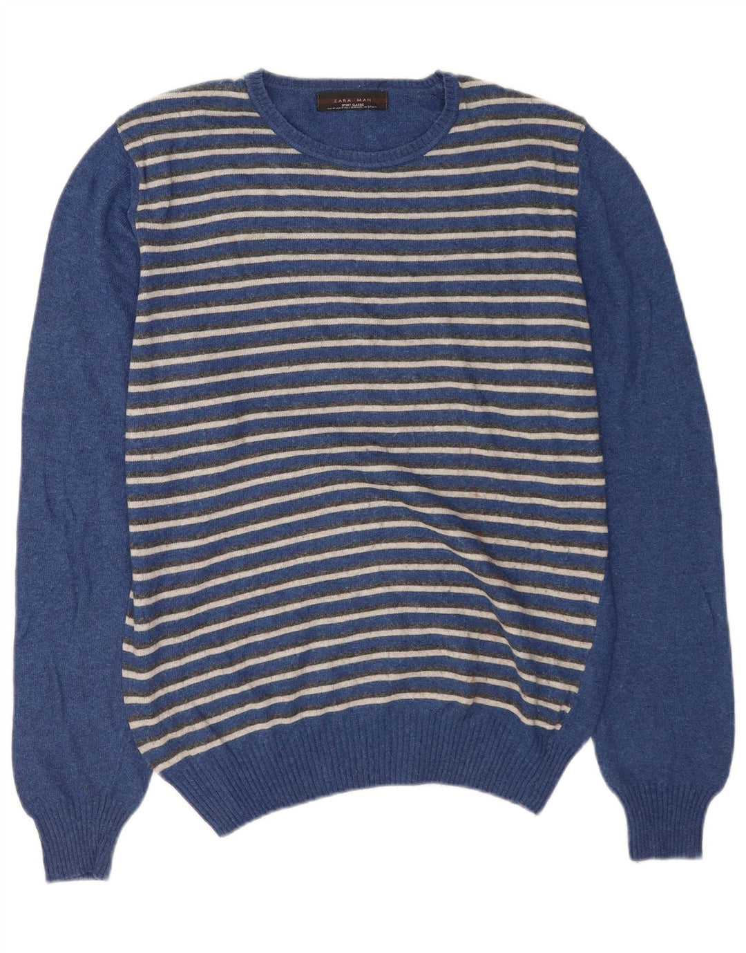 Maglione Zara da uomo girocollo in viscosa a righe blu medio