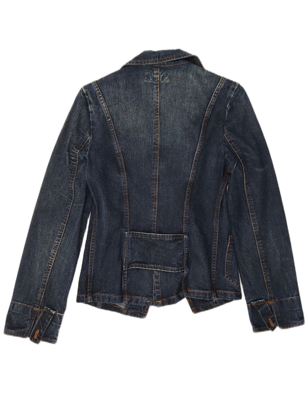 Giacca blazer vintage da donna in denim a 1 bottone UK 10 piccola blu