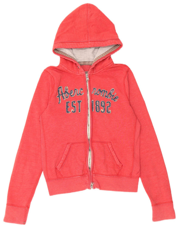 ABERCROMBIE & FITCH Maglione con cappuccio e zip grafica da donna UK 14 Large Rosso