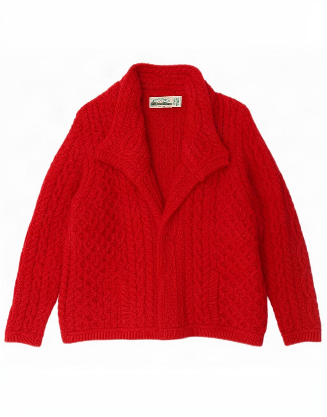 Maglione cardigan da donna Aran Crafts UK 14 Lana merino rossa media