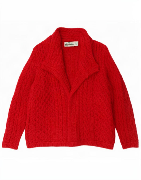 Maglione cardigan da donna Aran Crafts UK 14 Lana merino rossa media