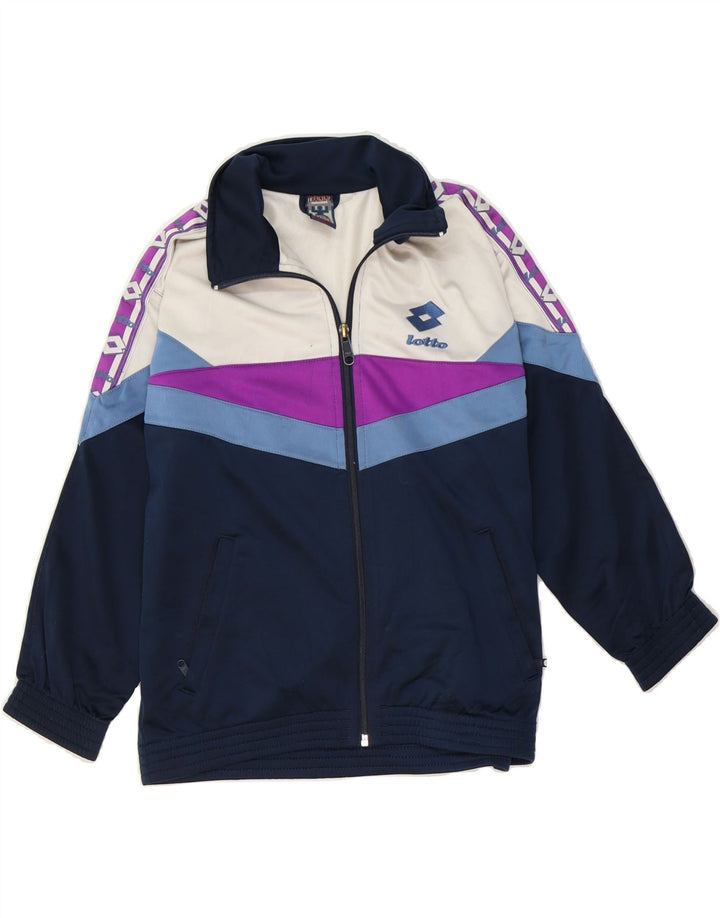 LOTTO Boys Graphic Tracksuit Top Jacket 8-9 Years Navy Blue Colourblock Vintage Lotto and Second-Hand Lotto from Messina Hembry 