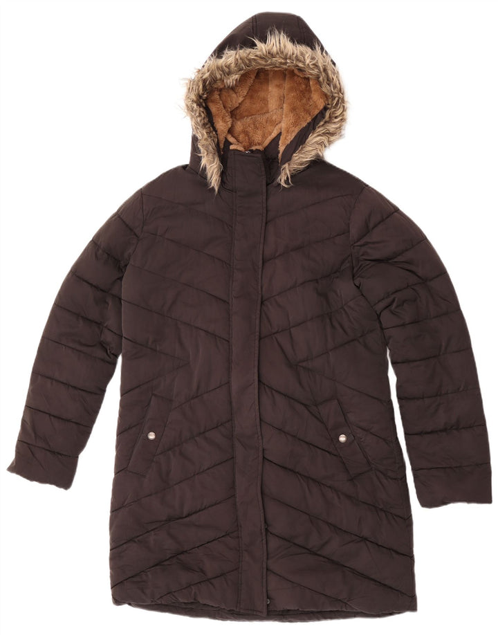 Cappotto imbottito in sherpa oversize con cappuccio da donna Fat Face UK 10 piccolo nero