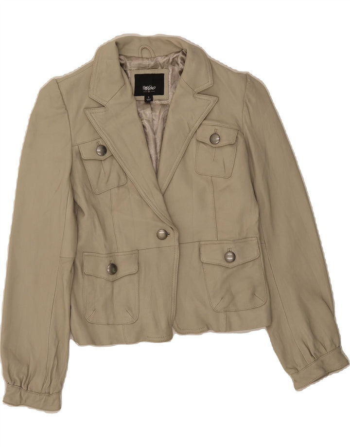 MOSSIMO Womens Leather Bomber Jacket UK 10 Small Grey Leather Vintage Mossimo and Second-Hand Mossimo from Messina Hembry 