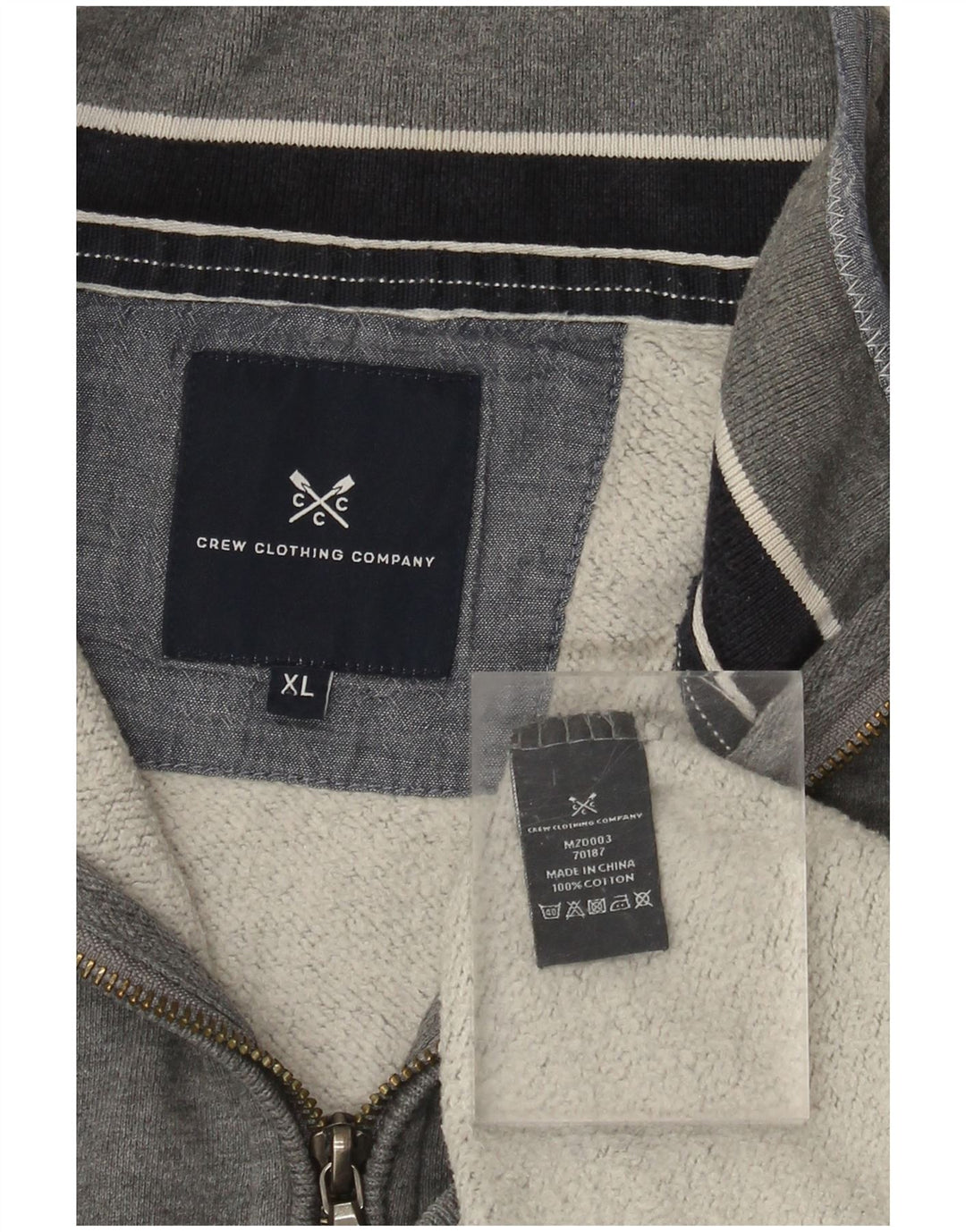 CREW CLOTHING Felpa da uomo con zip e collo maglione XL in cotone grigio