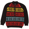 Maglione vintage da uomo con zip sul collo, medio nero, Fair Isle