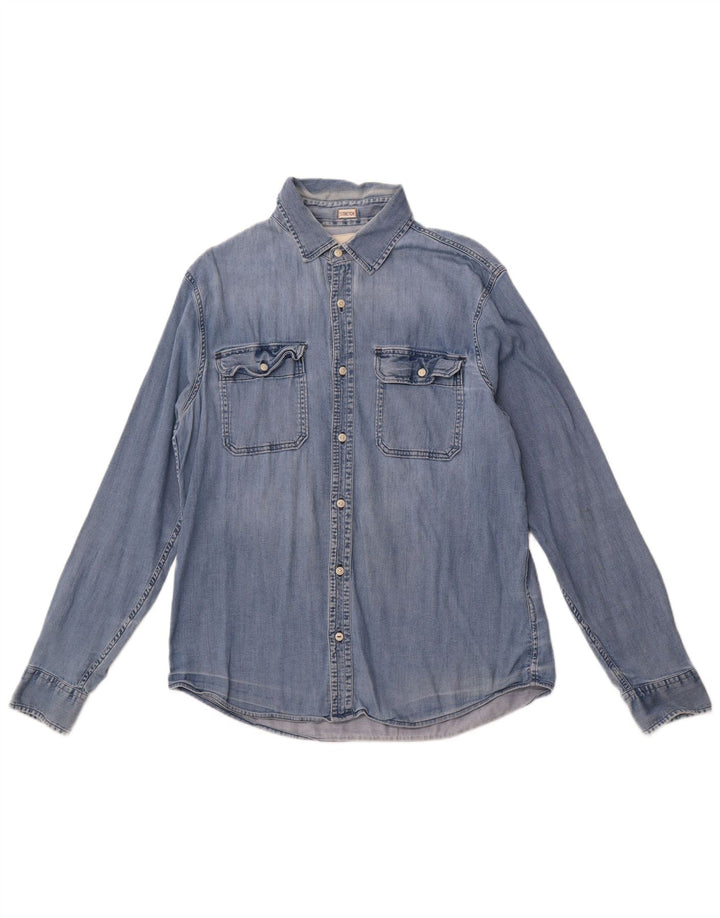 Camicia di jeans da uomo HOLLISTER in cotone blu medio