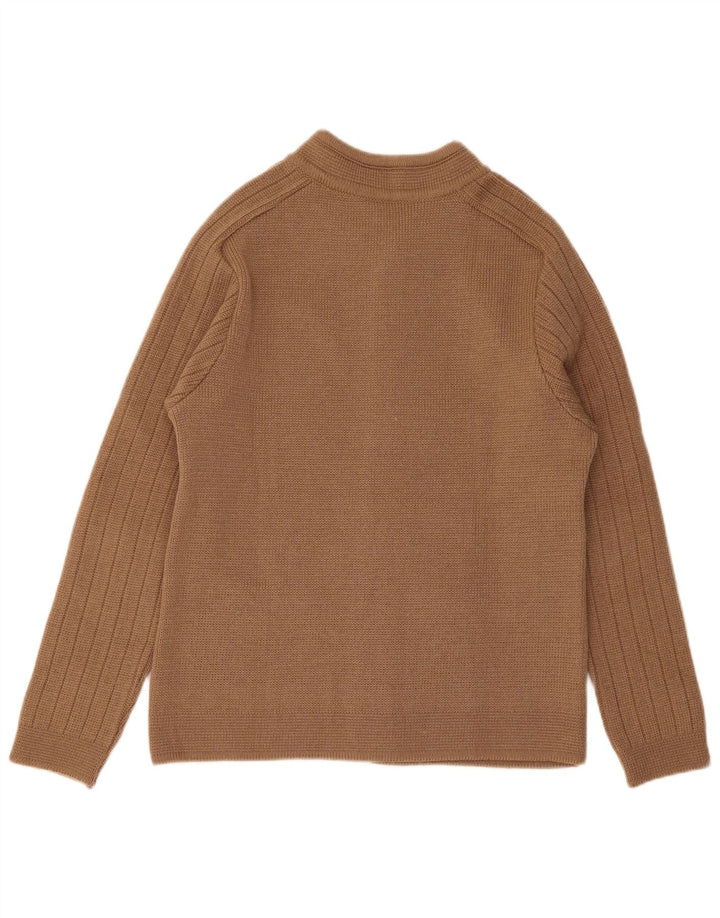Maglione cardigan da donna vintage UK 12 poliacrilico marrone medio