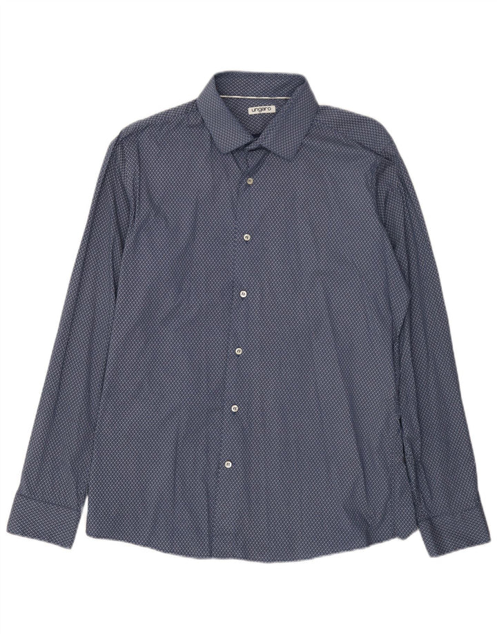 Camicia da uomo Ungaro Taglia 17 43 XL Blu navy geometrico