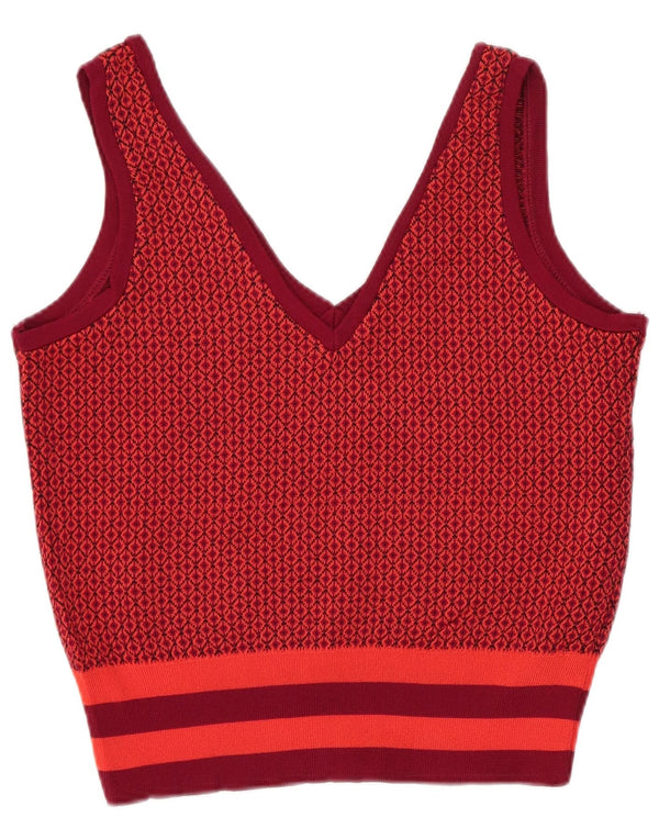 Canotta corta in maglia da donna Zara UK 10 piccola viscosa geometrica rossa