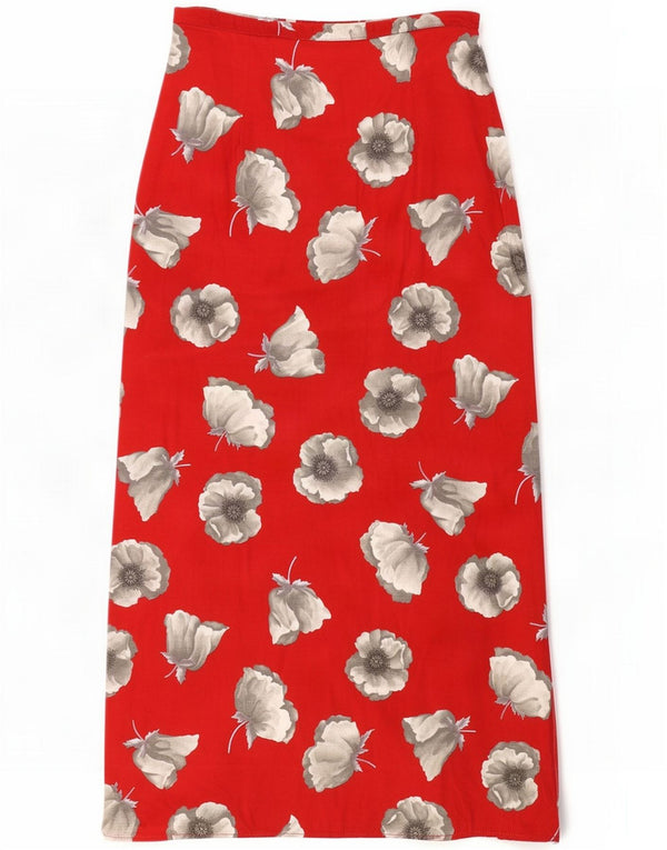 Gonna lunga da donna vintage a vita alta IT 46 Large W28 Viscosa floreale rossa