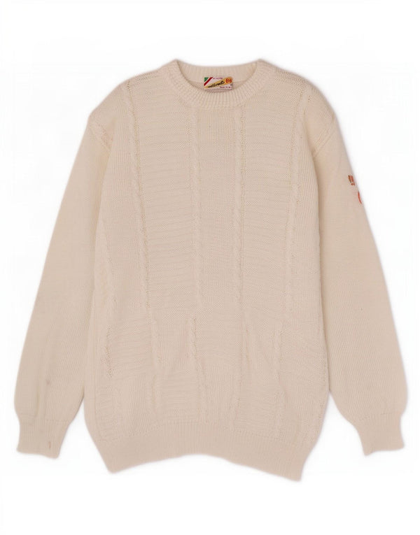 Maglione maglione girocollo da donna Marronetto UK 16 grande cotone bianco