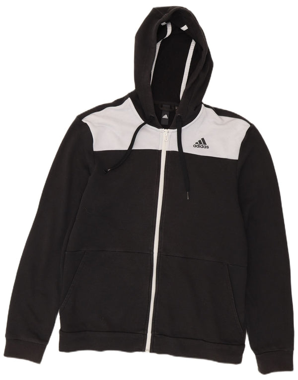 Maglione con cappuccio e zip da uomo Adidas in cotone color block medio nero