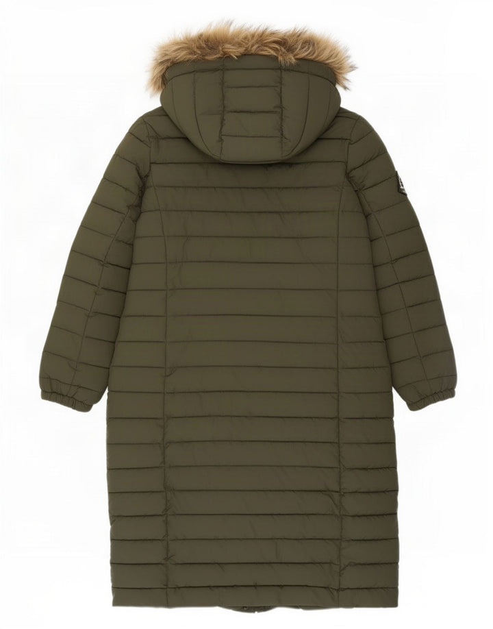 Cappotto imbottito con cappuccio da donna Superdry UK 14 grande poliestere kaki