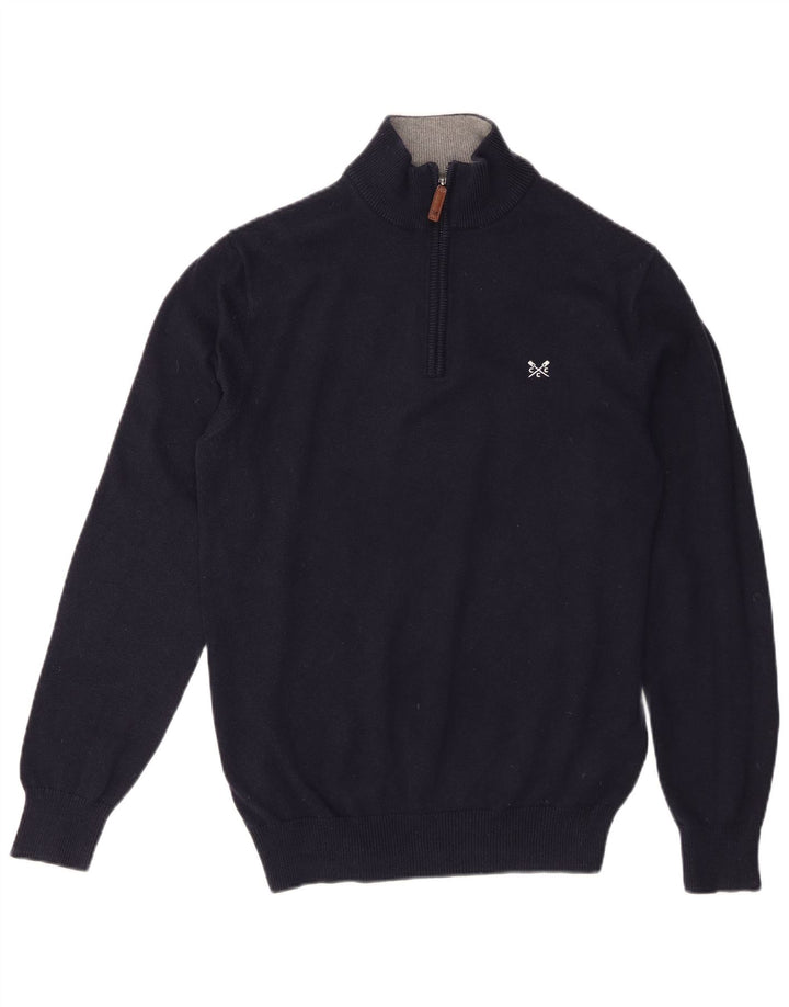 Crew Clothing Maglione da uomo con collo con zip, cotone medio blu navy