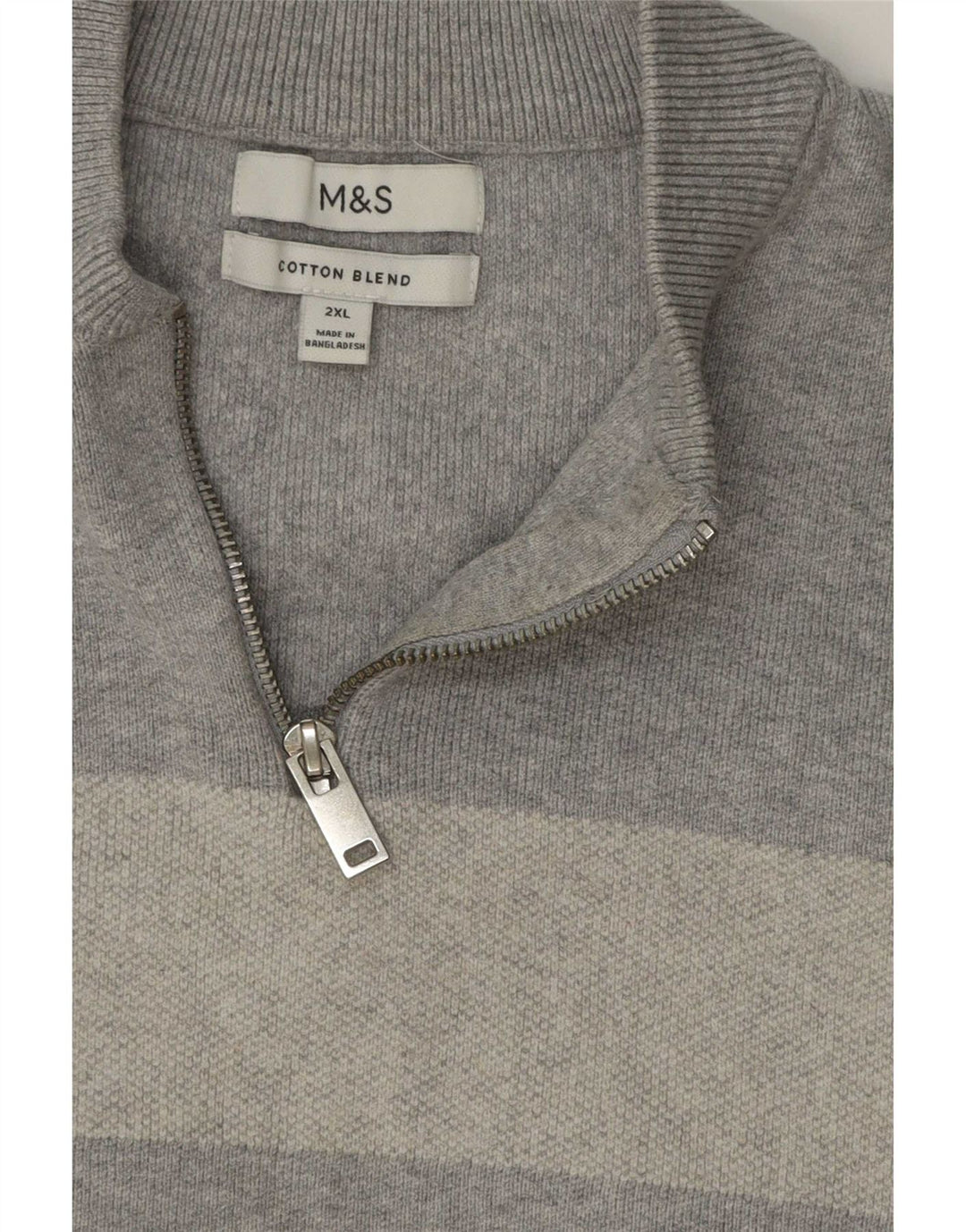 Maglione da uomo Marks & Spencer con zip e collo 2XL in cotone a righe grigie