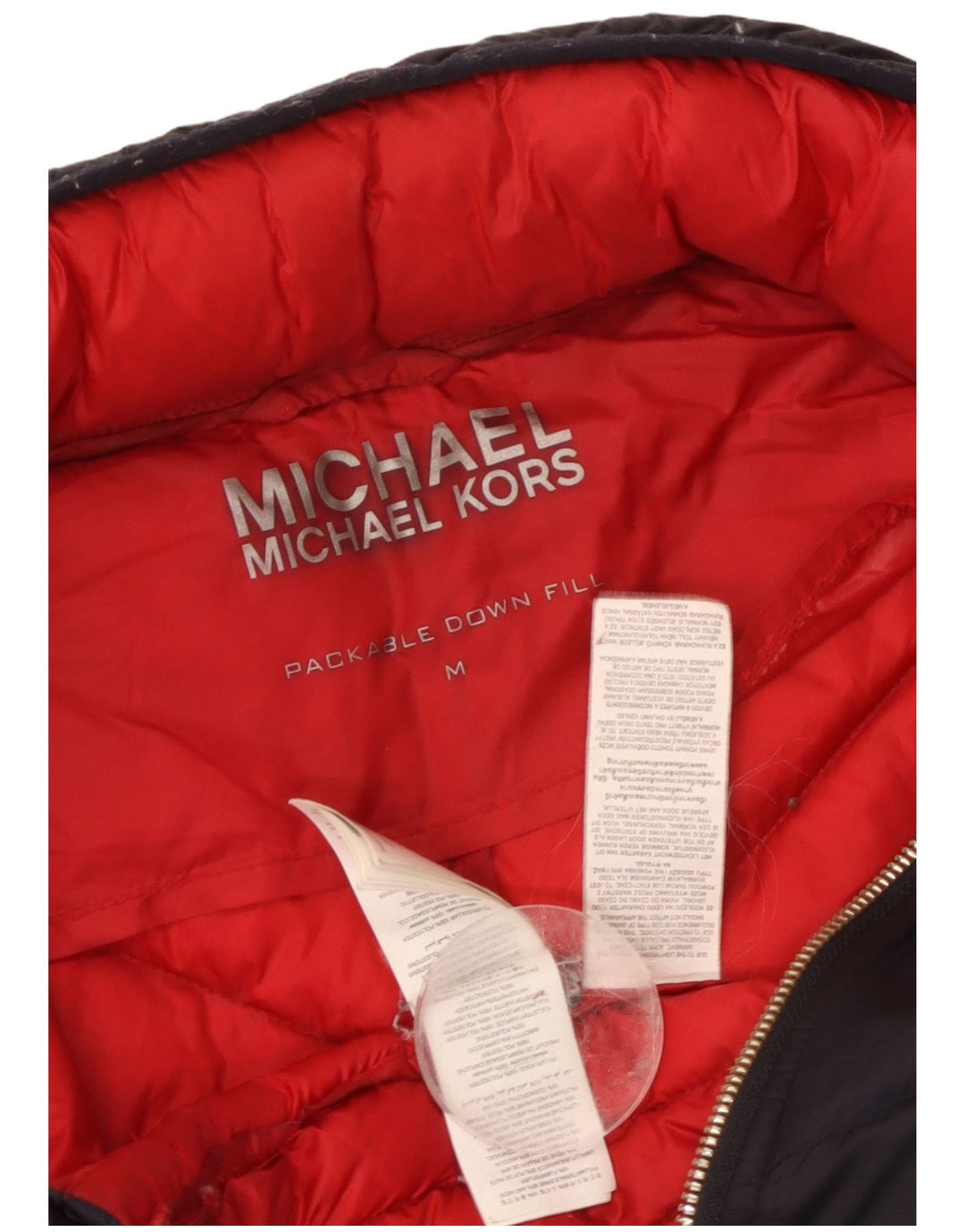 Giacca imbottita con cappuccio da donna Michael Kors UK 14 poliestere medio blu navy