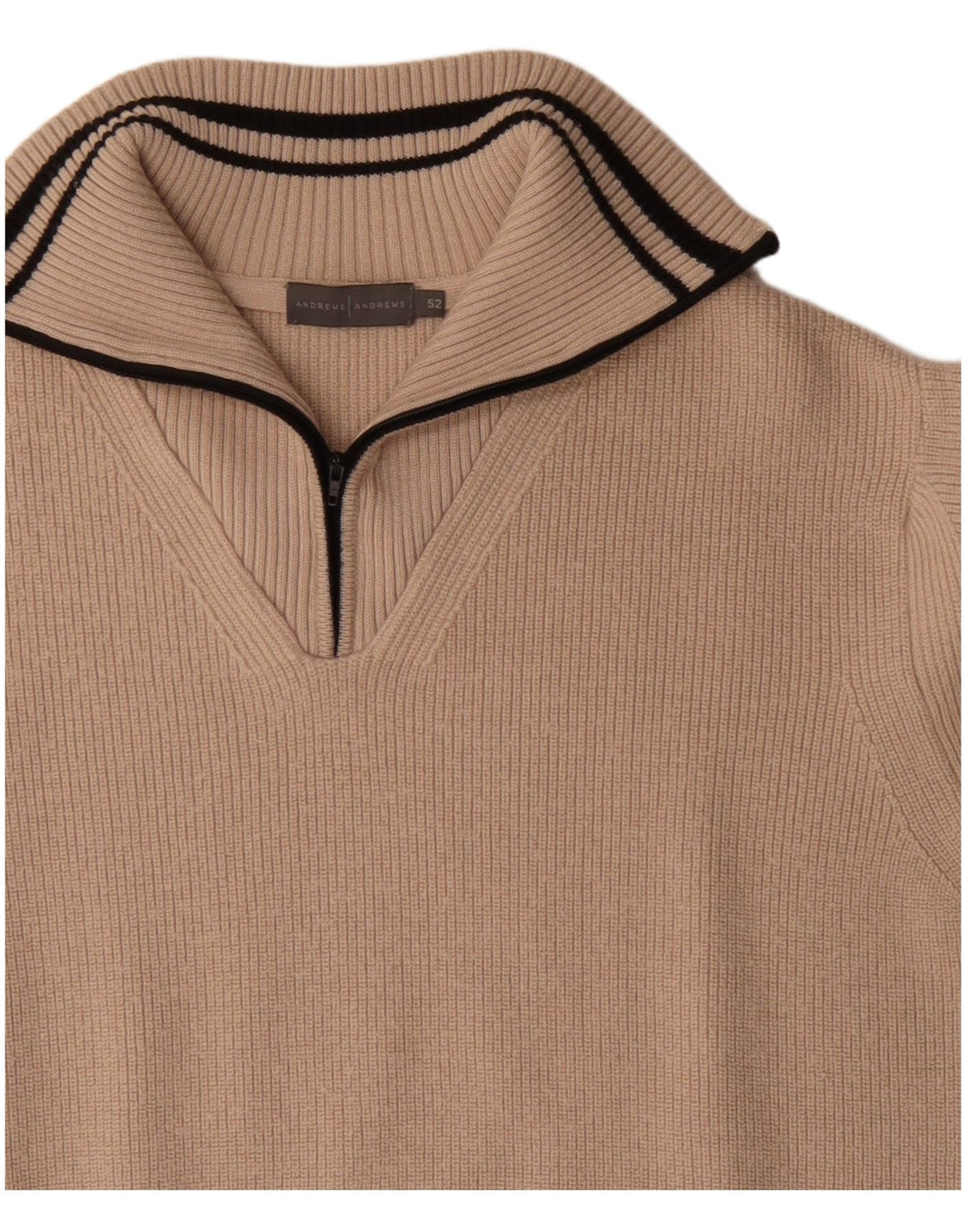 Maglione da uomo VINTAGE con zip e collo IT 52 Large Beige Lana Merino