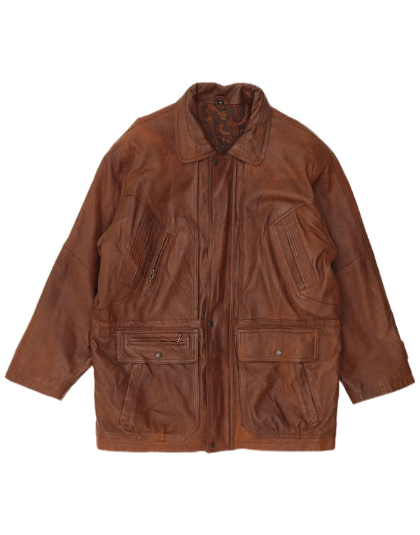Cappotto giacca a vento in pelle da uomo C&A UK 42 XL Pelle marrone