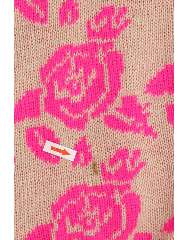 Maglione maglione girocollo da donna vintage UK 14 floreale rosa medio