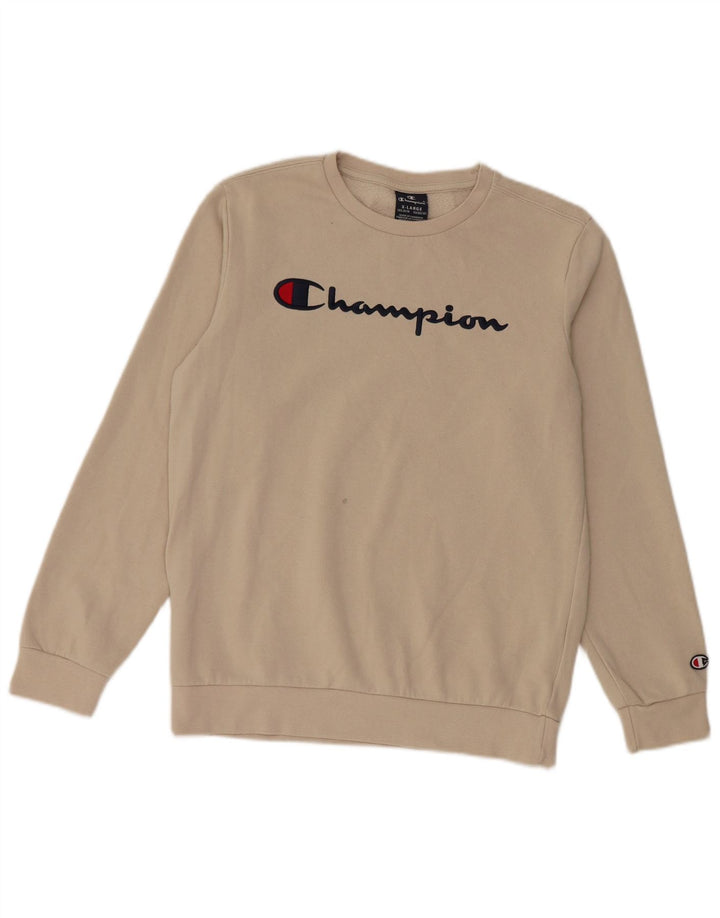 Felpa con grafica CHAMPION per ragazzi 13-14 anni XL in cotone beige