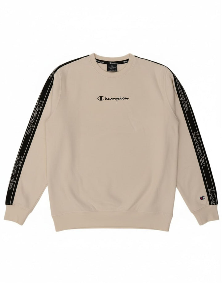 Felpa grafica da uomo Champion, maglione piccolo, cotone color block bianco