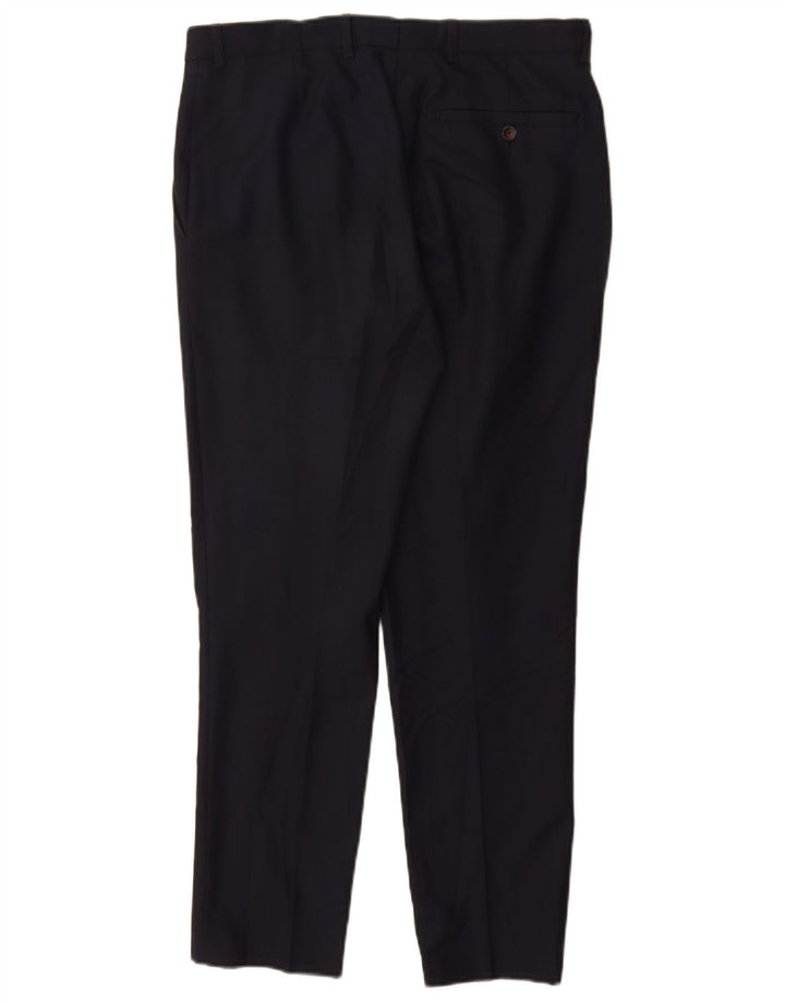 Pantaloni da abito slim da uomo Marks & Spencer W32 L29 poliestere blu navy
