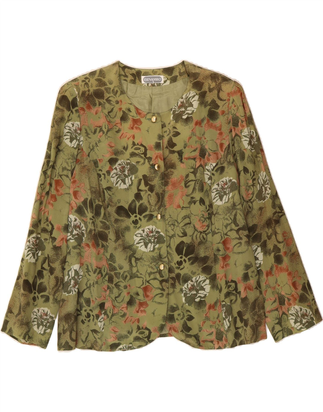 ELENA MIRO Womens 4 Button Blazer Jacket IT 45 Large Khaki Floral Acetate Vintage ELENA MIRO and Second-Hand ELENA MIRO from Messina Hembry 