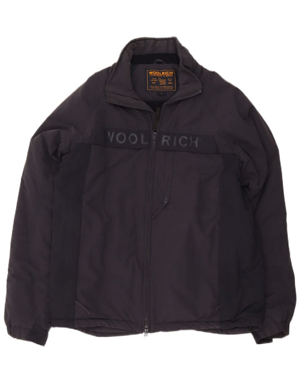 Giacca a vento grafica da uomo Woolrich UK 40 Large in nylon blu navy