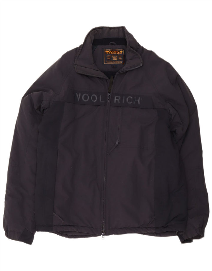 Giacca a vento grafica da uomo Woolrich UK 40 Large in nylon blu navy