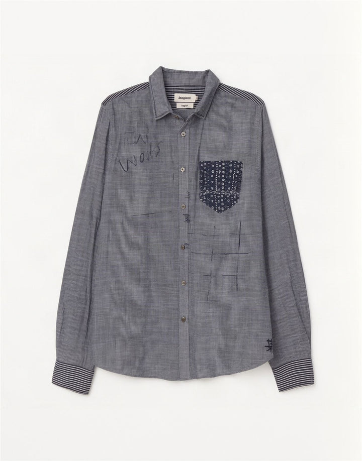 Desigual Camicia grafica da uomo grande gessato blu