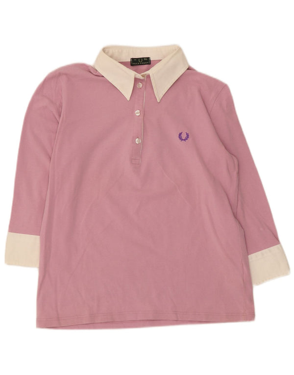 Polo da donna con maniche a 3/4 Fred Perry UK 18 XL Cotone color block rosa