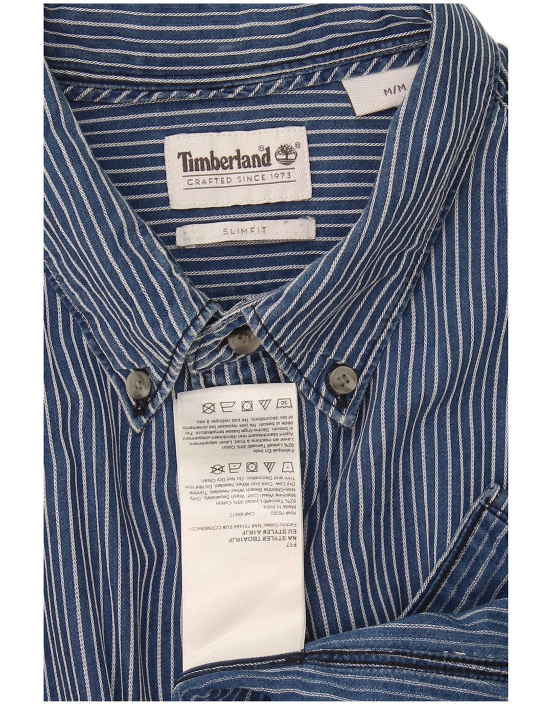 TIMBERLAND Mens Slim Fit Shirt Medium Blue Pinstripe Lyocell
