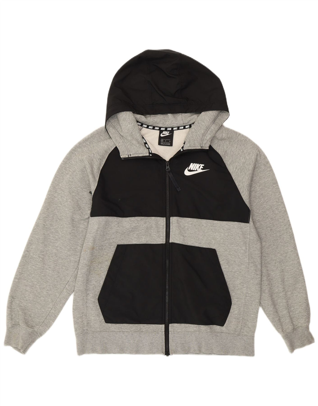 Felpa con cappuccio e zip grafica Nike da uomo in cotone color block grigio medio