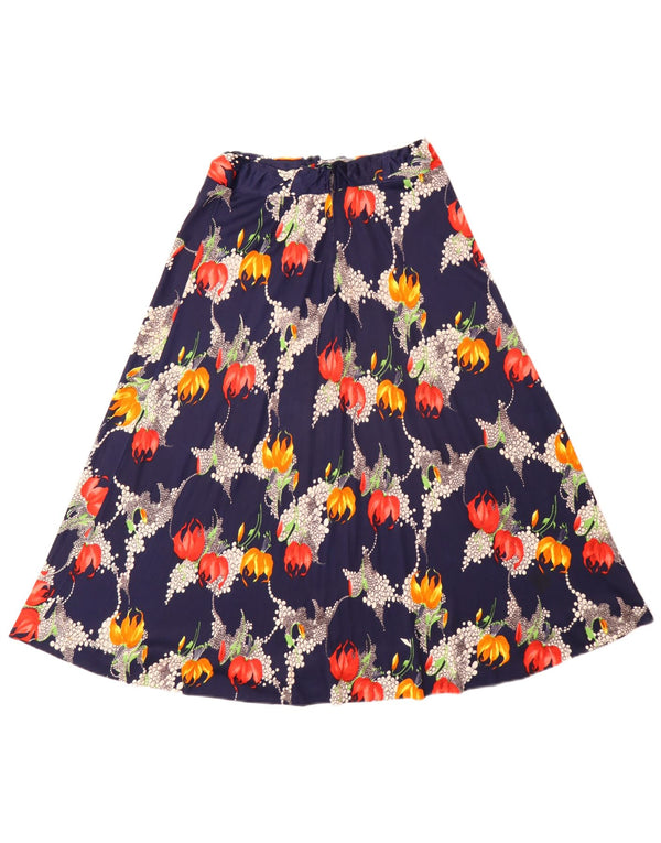 Gonna a trapezio da donna vintage W26 piccola bohémien floreale blu navy
