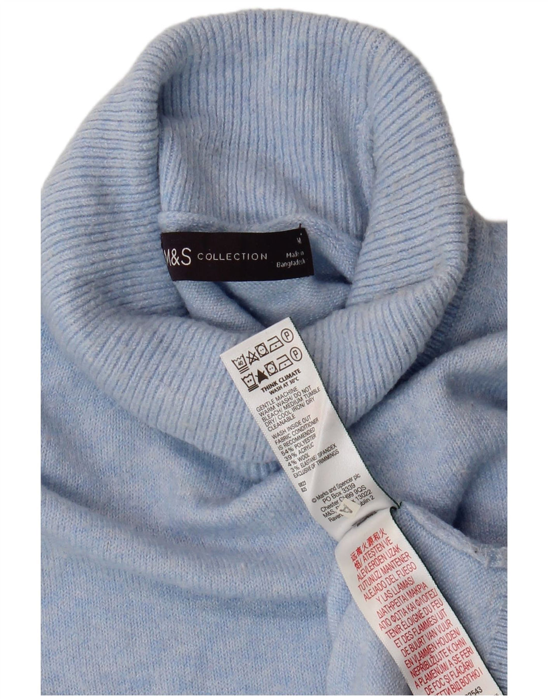 Maglione maglione a collo alto da donna Marks & Spencer UK 14 Poliestere blu medio