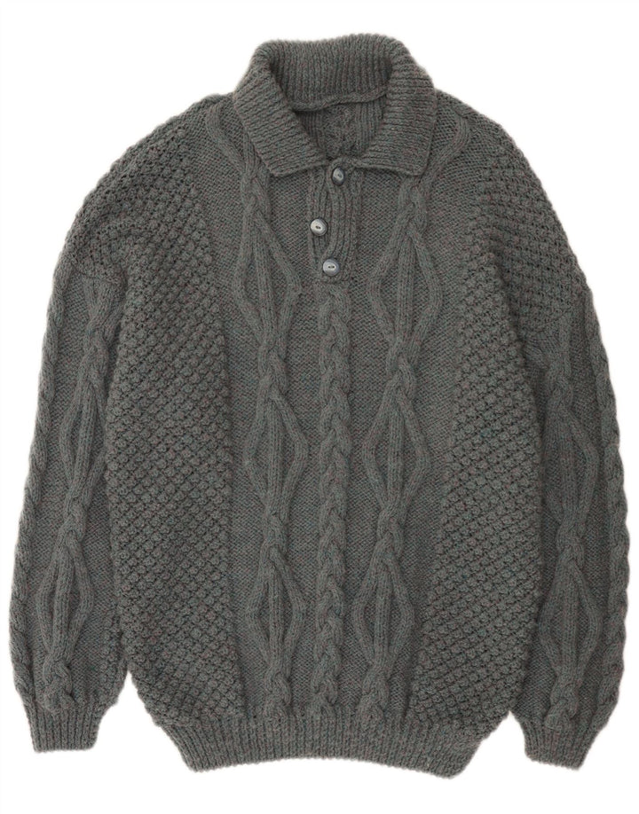 Maglione vintage da uomo con collo alto, grande grigio