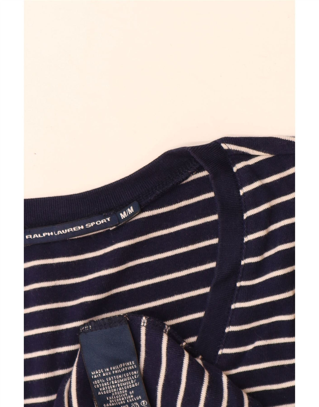 T-shirt da donna Ralph Lauren Top UK 12 cotone a righe blu navy medio