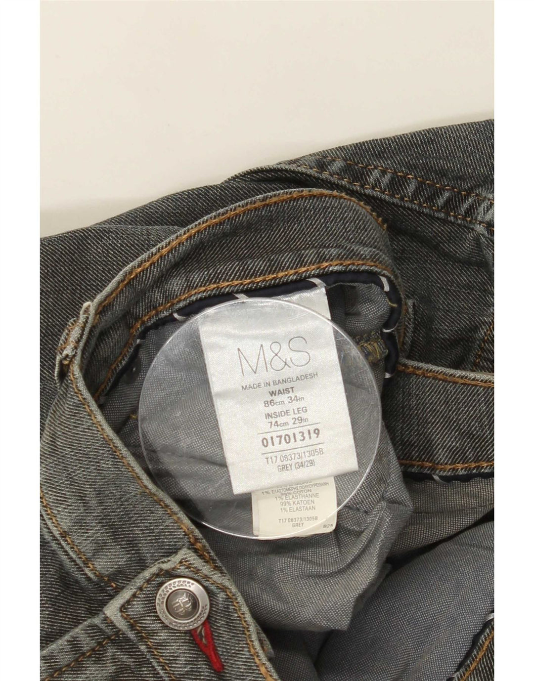 Jeans dritti da uomo Marks & Spencer W34 L29 cotone grigio