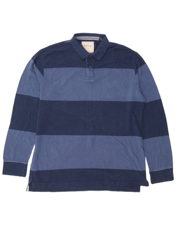 Polo da rugby da uomo a maniche lunghe Izod XL in cotone a righe blu navy