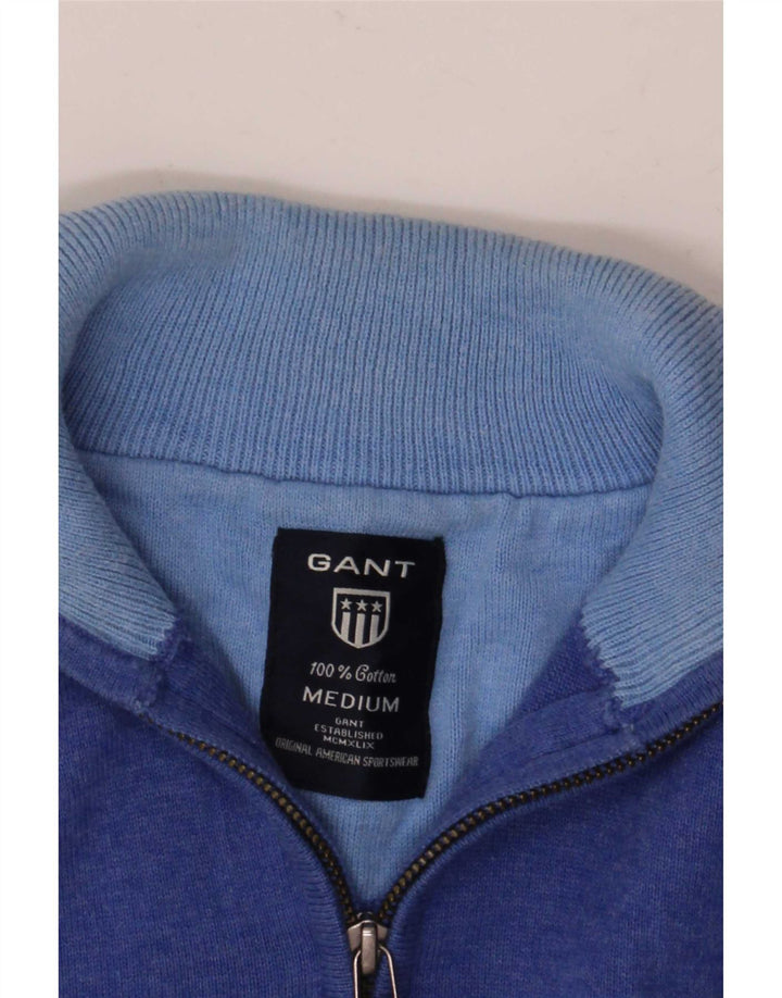 Gant Maglione da uomo con zip e collo in cotone blu medio
