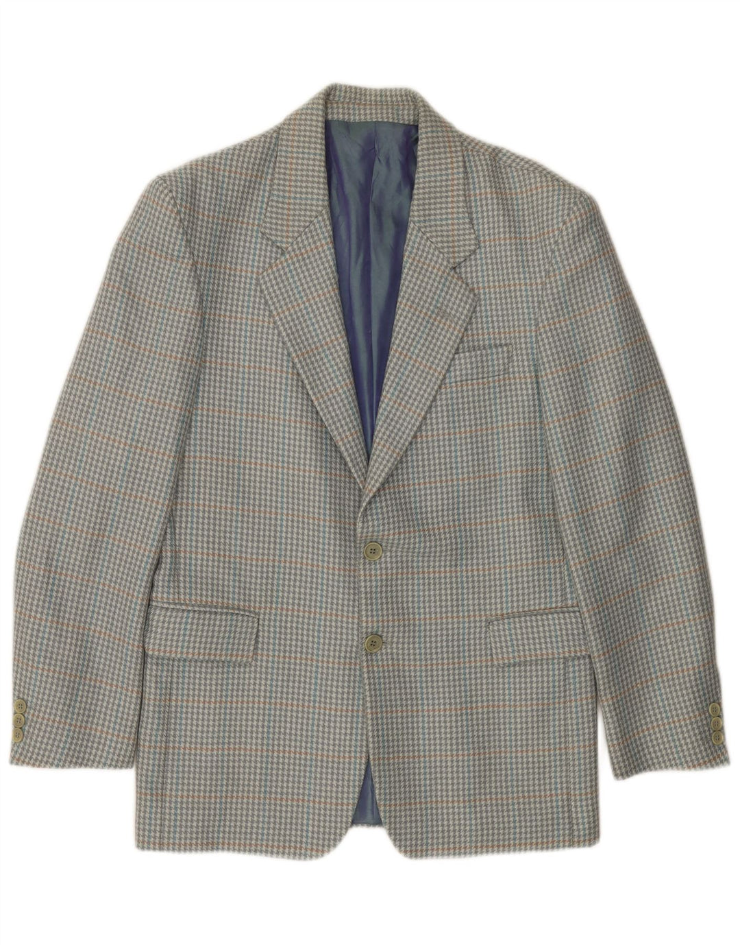 Giacca blazer da uomo a 2 bottoni VINTAGE IT 46 piccolo grigio pied de poule in lana vergine