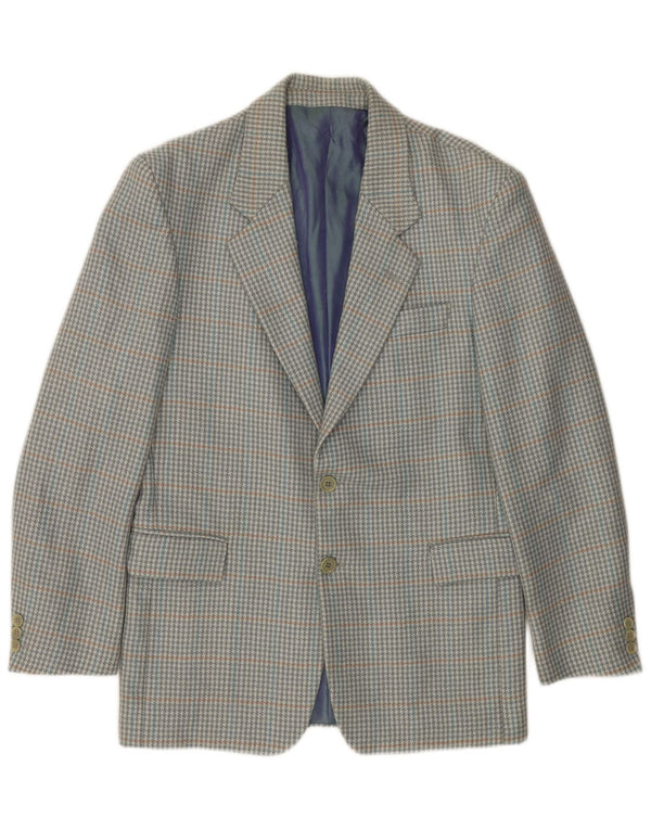 Giacca blazer da uomo a 2 bottoni VINTAGE IT 46 piccolo grigio pied de poule in lana vergine