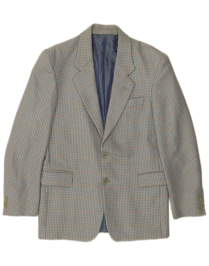 Giacca blazer da uomo a 2 bottoni VINTAGE IT 46 piccolo grigio pied de poule in lana vergine
