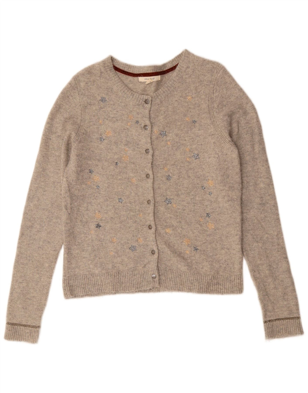 WHITE STUFF Maglione cardigan da donna con motivo astratto UK 10 piccolo grigio