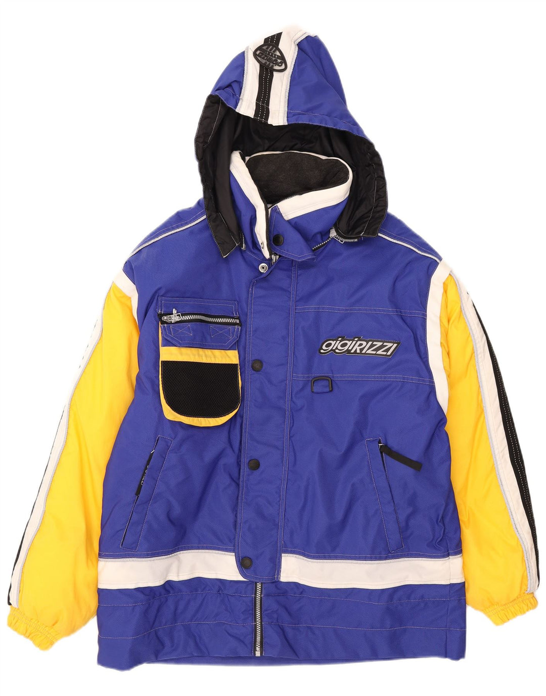 GIGI RIZZI Mens Hooded Windbreaker Jacket IT 50 Large Blue Colourblock
